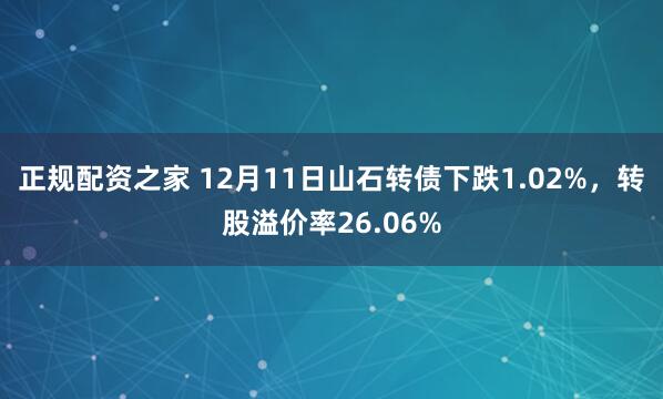 正规配资之家 12月11日山石转债下跌1.02%,转股溢价率26.06%