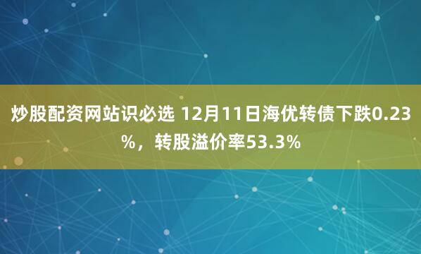 炒股配资网站识必选 12月11日海优转债下跌0.23%，转股溢价率53.3%